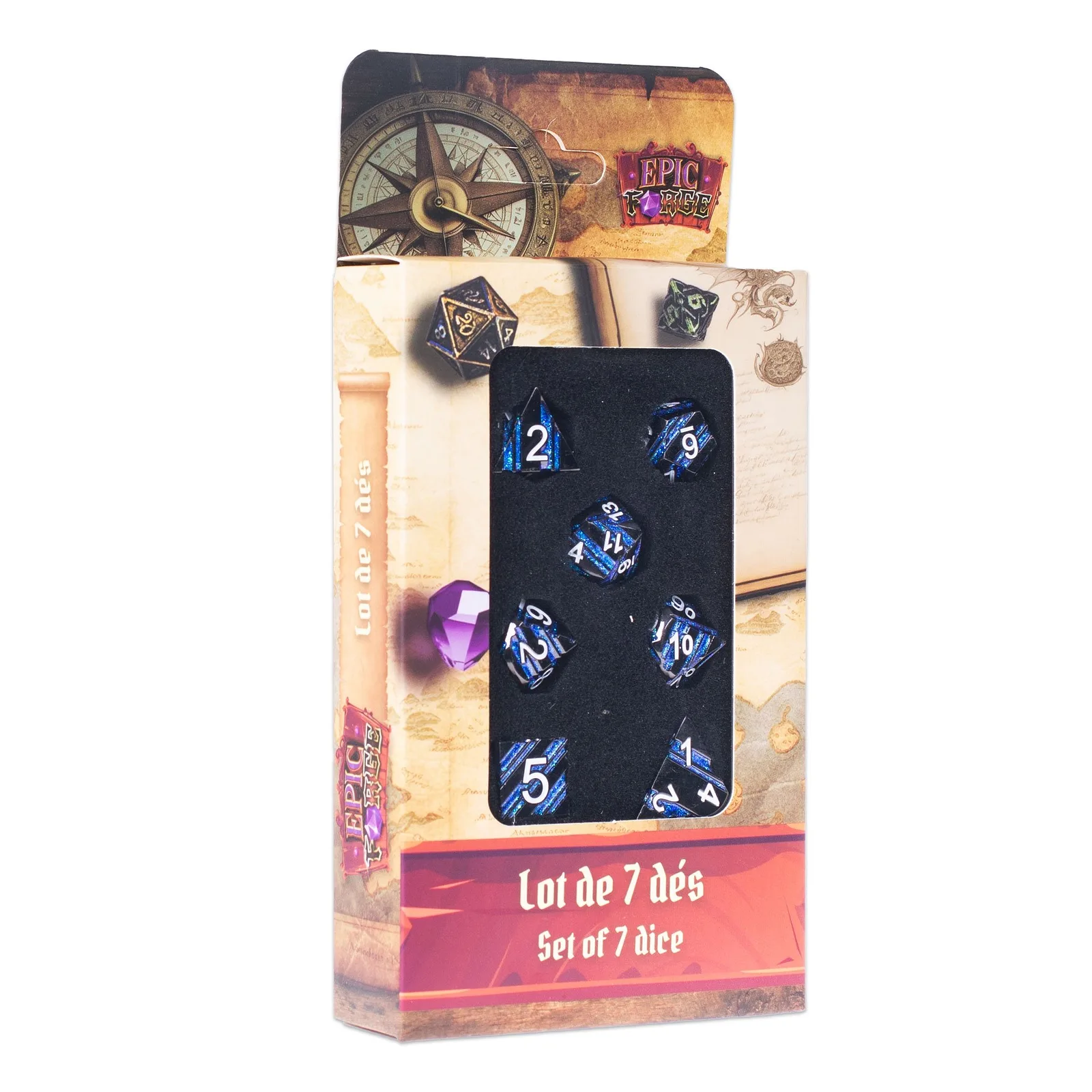 EPIC FORGE 7 dices pack- Metal- Blanc and Blue