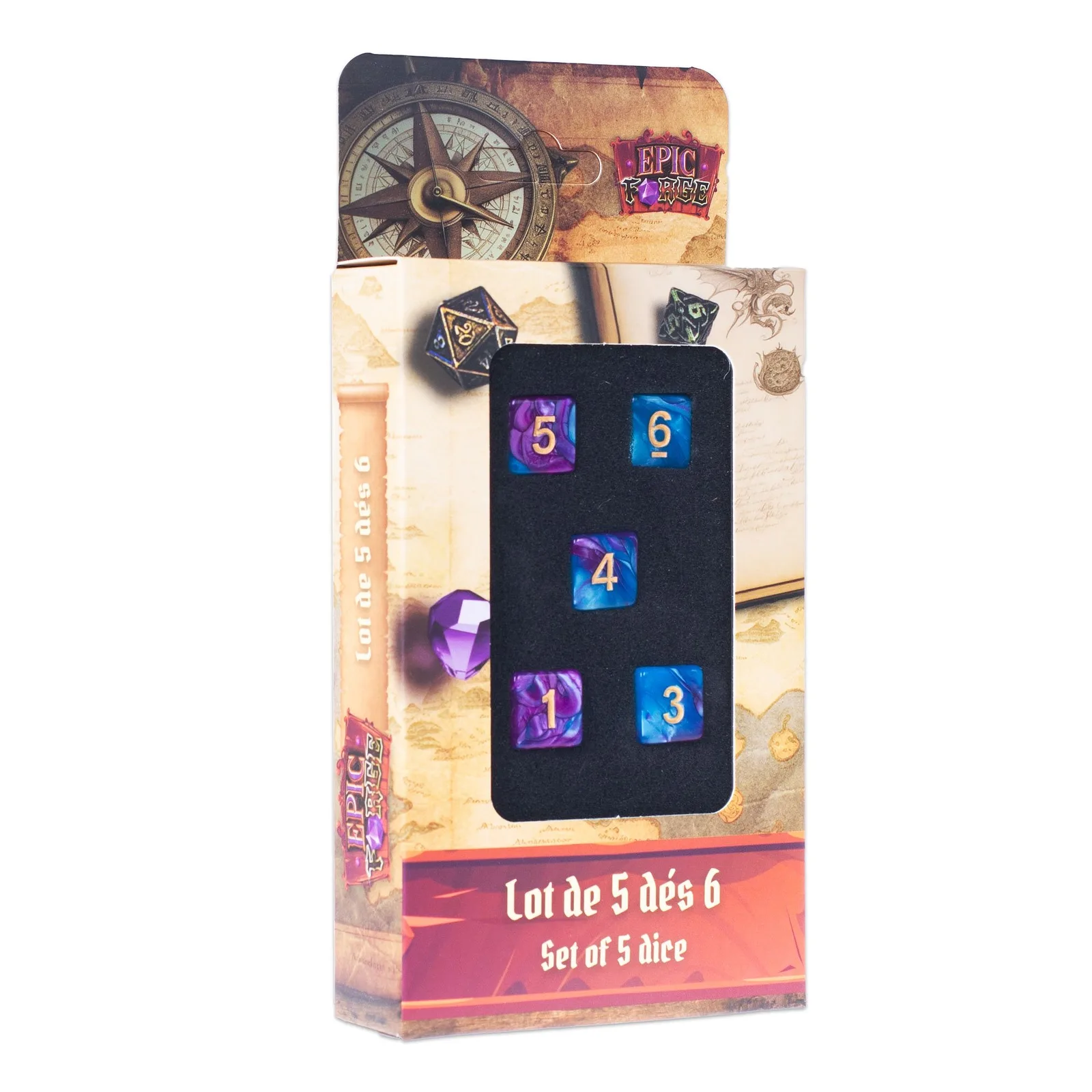 EPIC FORGE 5 dices pack- D6 16mm- Blue and purple