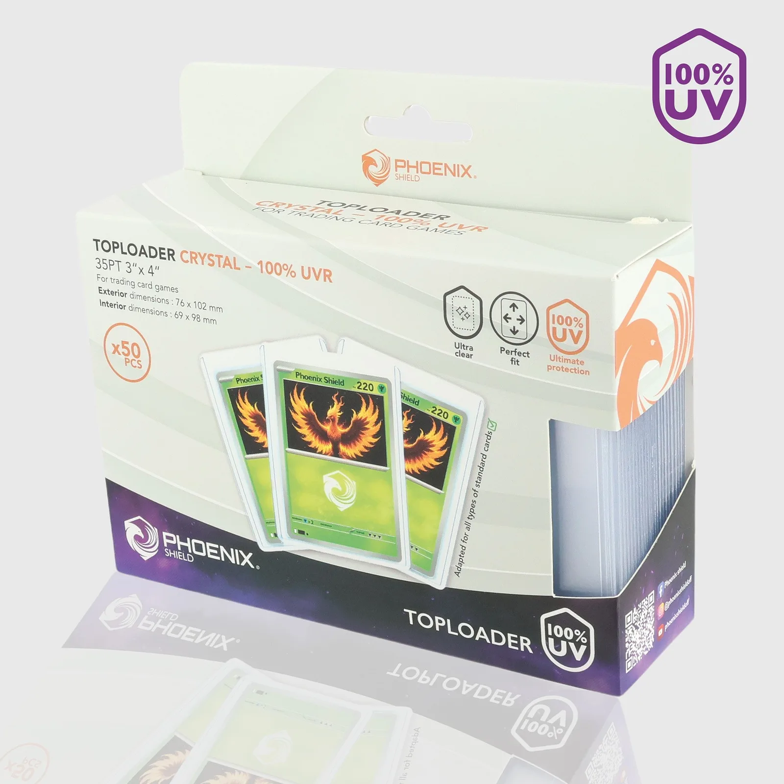 PHOENIX SHIELD Toploaders 35pt 3"X4" (X 50) Cristal 100% UVR (Clear)