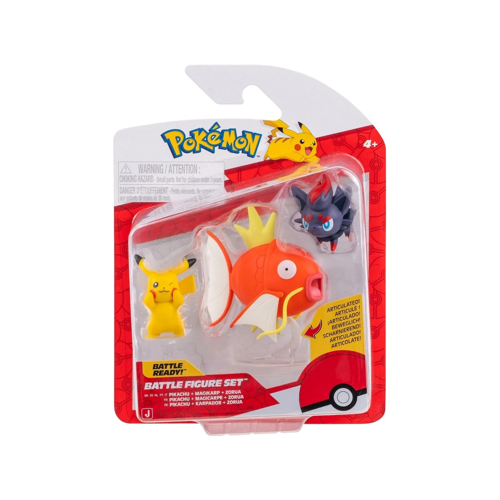 JAZWARES Battle Figure Pack: Pokemon - Pikachu, Zorua, Magikarp