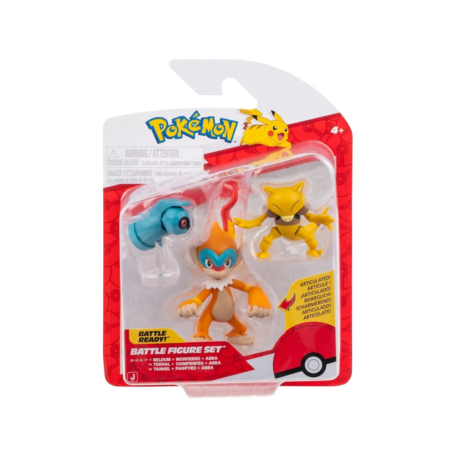 JAZWARES Battle Figure Pack: Pokemon - Beldum with Stand, Abra, & Monferno